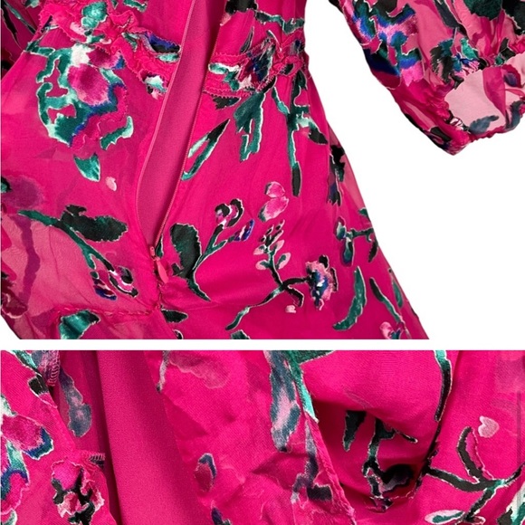 TANYA TAYLOR DULCE FLORAL BURNOUT SILK VELVET 3/4 SLEEVE TIERED MIDI DRESS - Picture 3 of 4